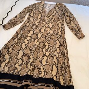 H&M 10 multi brown tan l/s dress